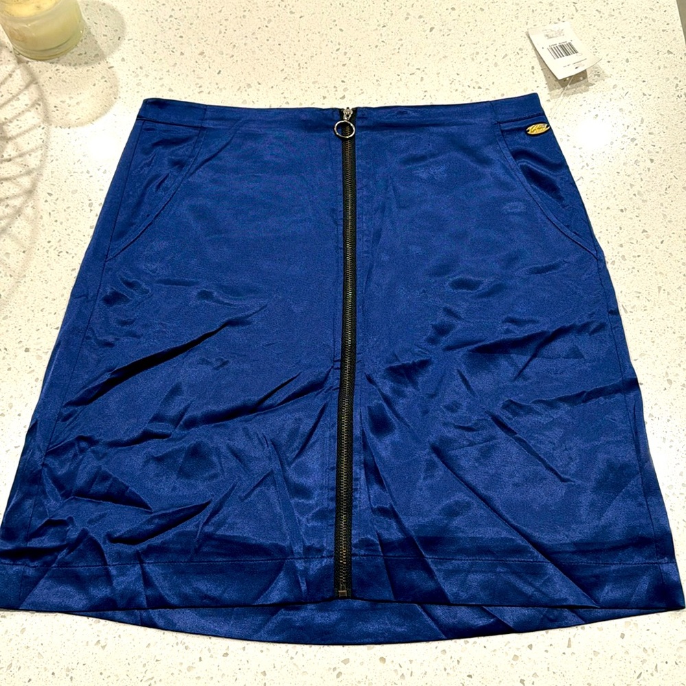 Silk, dark blue, zip skirt